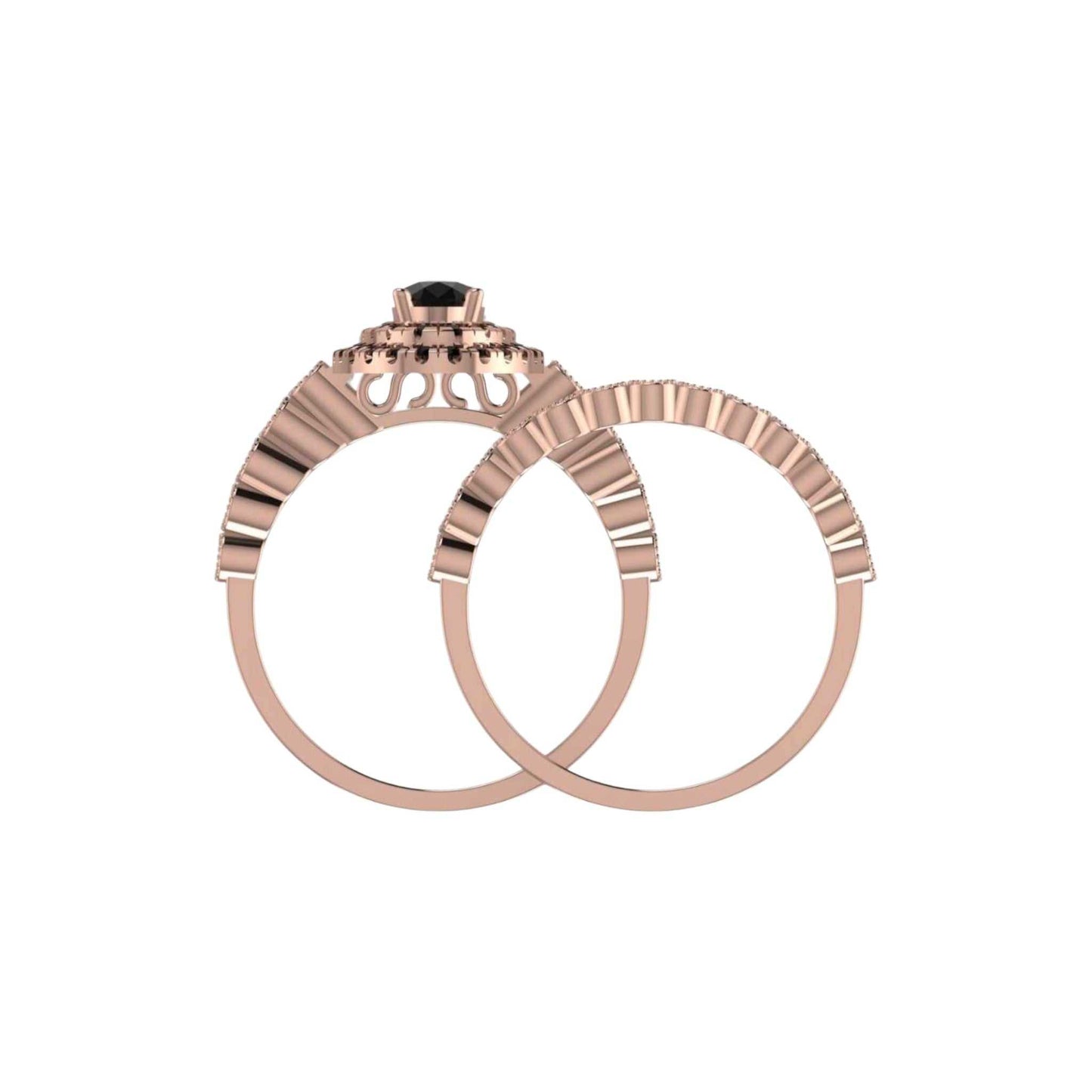 Rose gold ring with a central gemstone on a white background