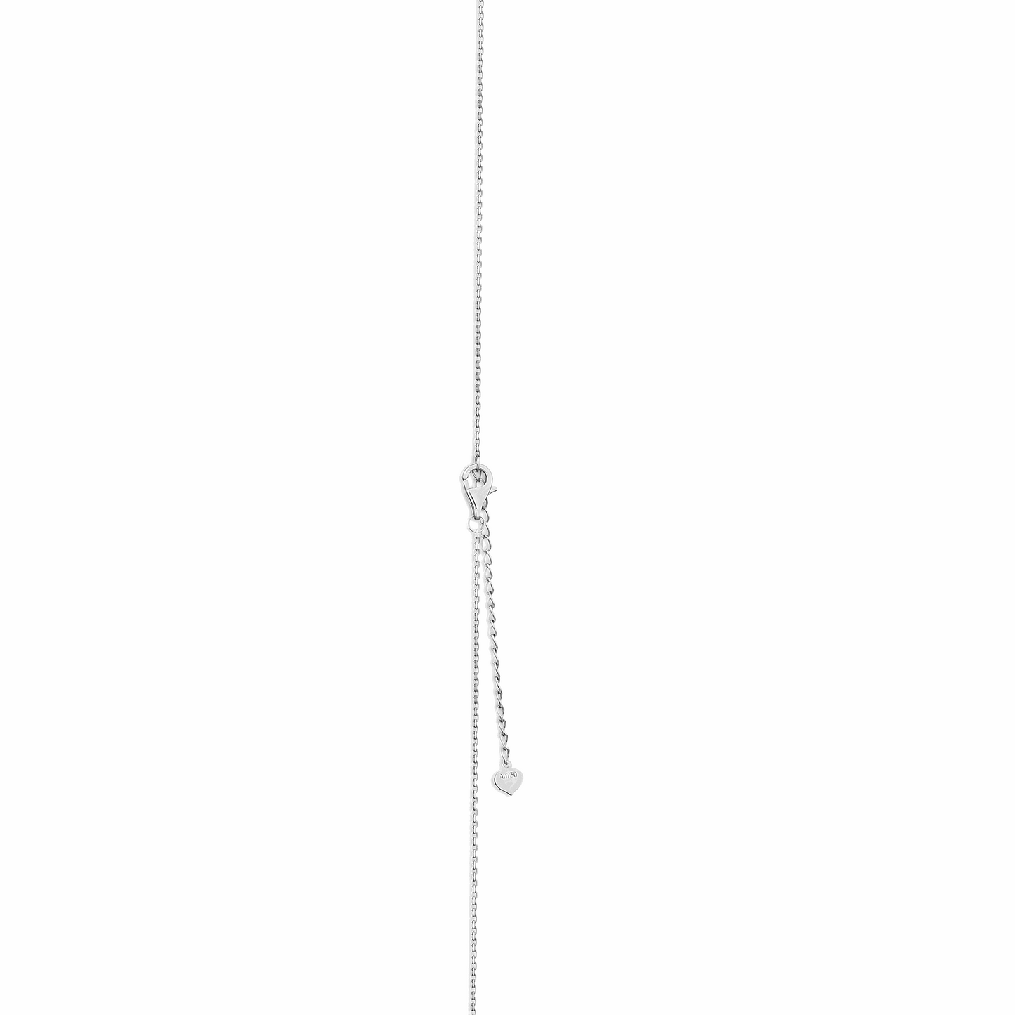 Silver necklace with a heart pendant on a white background
