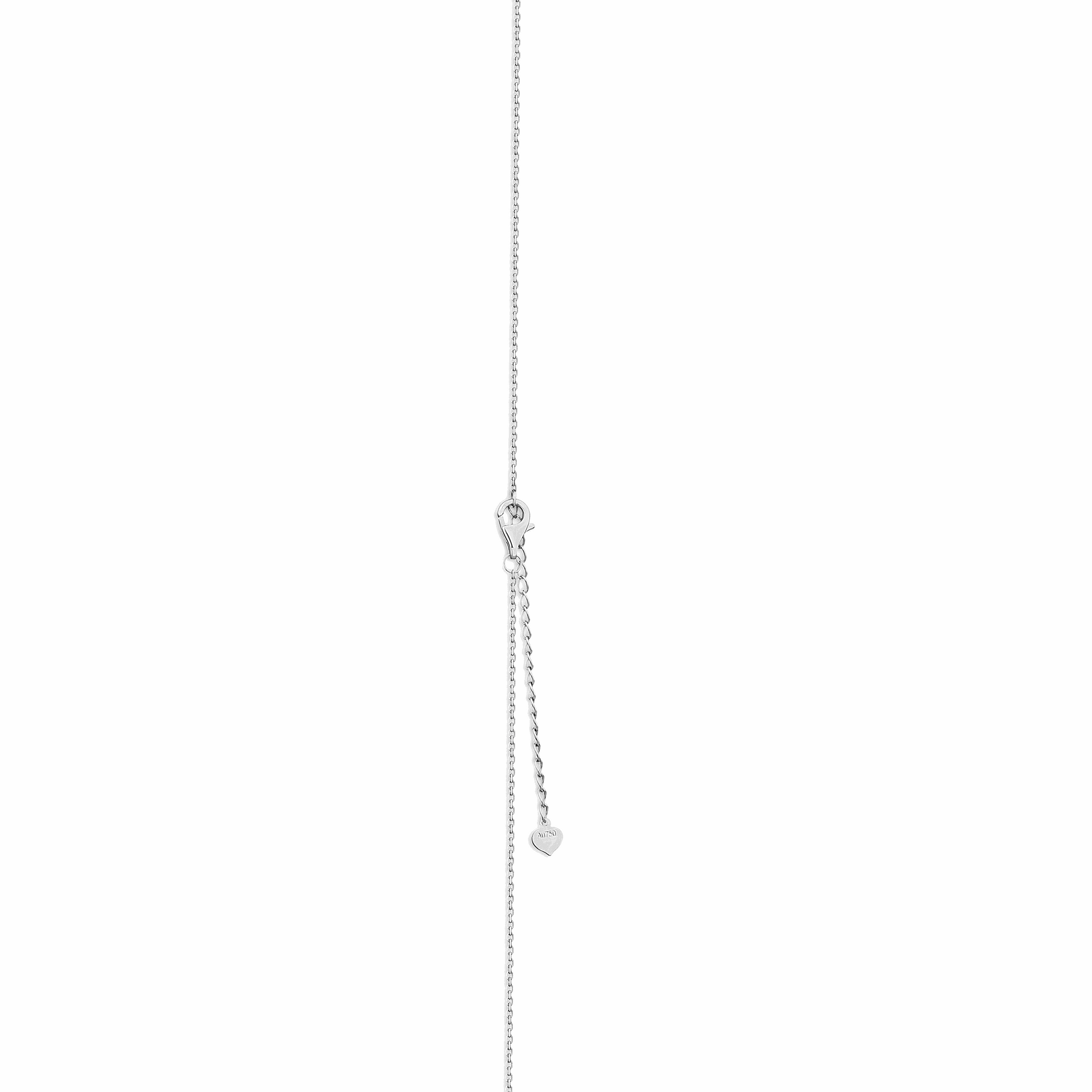 Silver necklace with a heart pendant on a white background