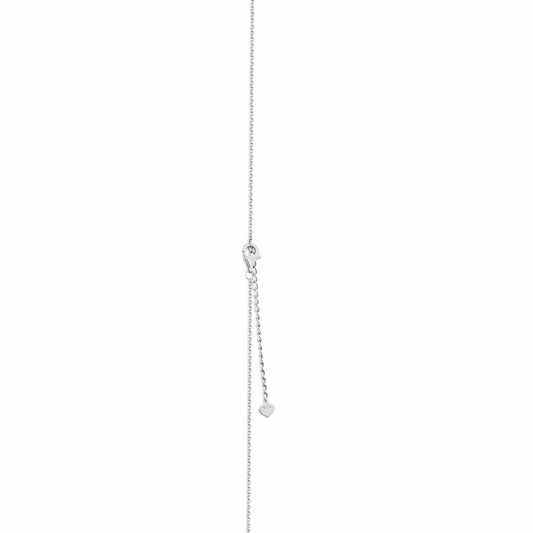 Silver necklace with a heart pendant on a white background