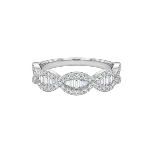 Marise Moissanite Band sterling silver ring with round-cut moissanite gemstones and intricate design