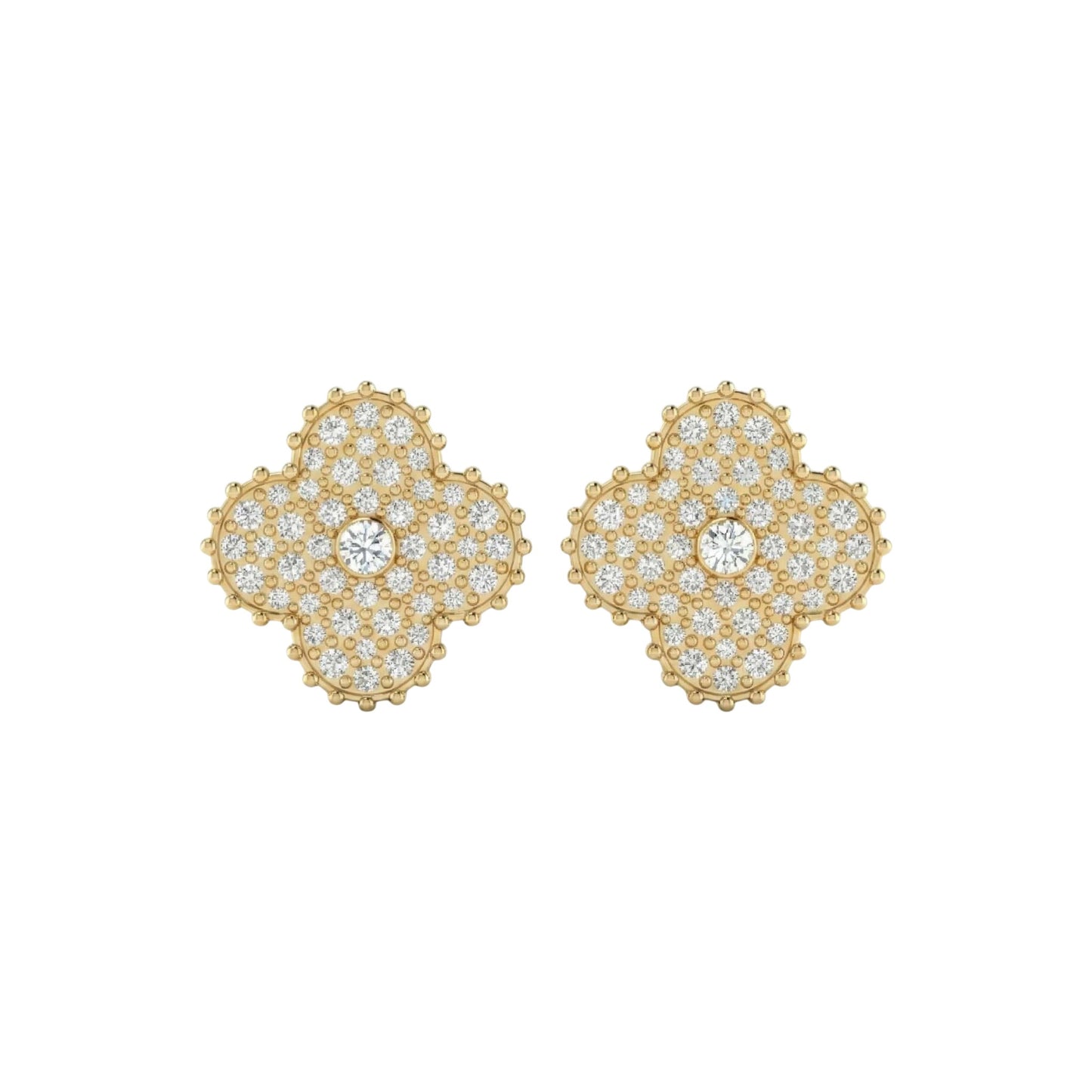 Midball Clover Diamond Stud Earrings in 18KT Gold