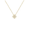 Gold necklace with a floral pendant on a white background