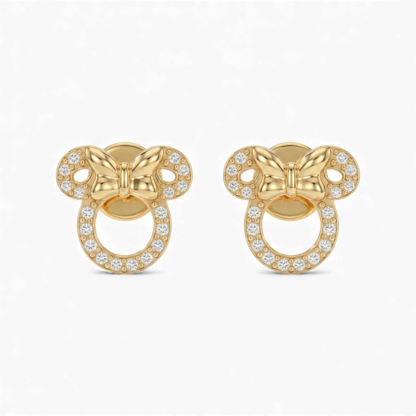 Minnie Mouse Natural Diamond Stud Earrings in 18KT Gold