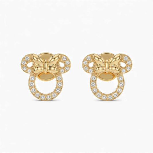 Minnie Mouse Lab Grown Diamond Stud Earrings in 18KT Gold