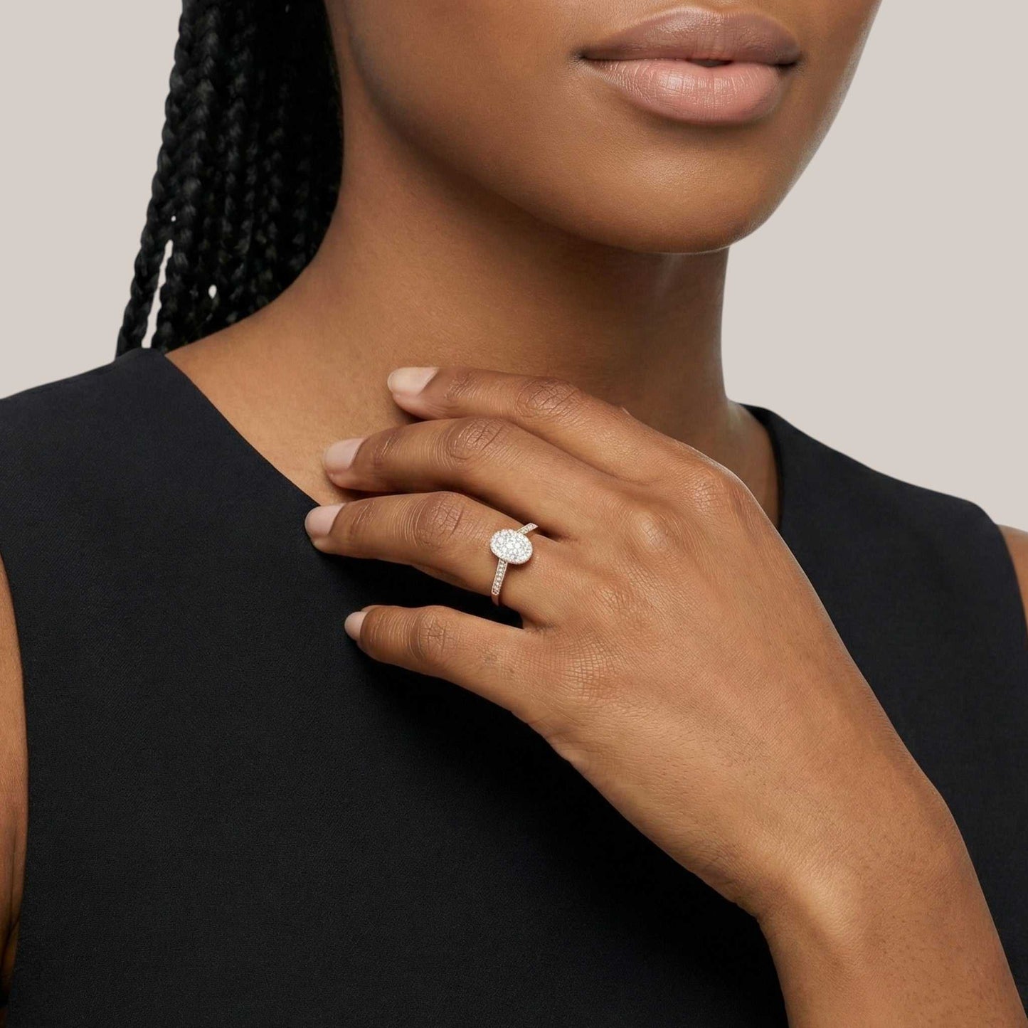 Pearl Oval Cut Diamond Engagement Ring in 10KT Gold