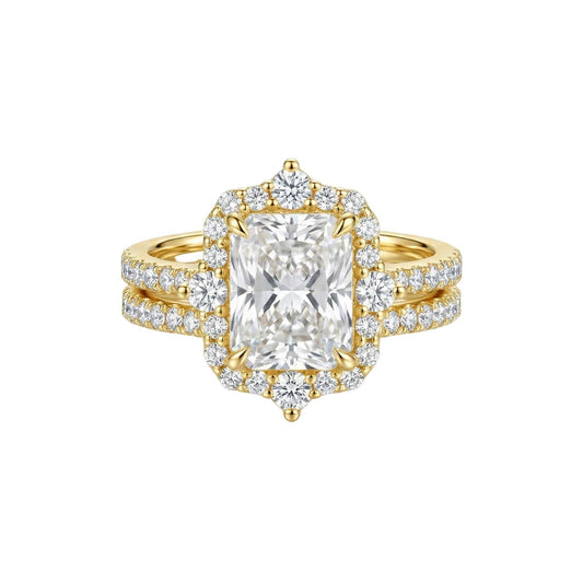 Quinn 2.0 CZ Bridal Set with cushion-cut cubic zirconia in 10KT gold ring and matching pavé band