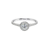 Thelma Round Cut Natural Diamond engagement ring in 18KT gold with pavé diamond halo and slim diamond-accented band