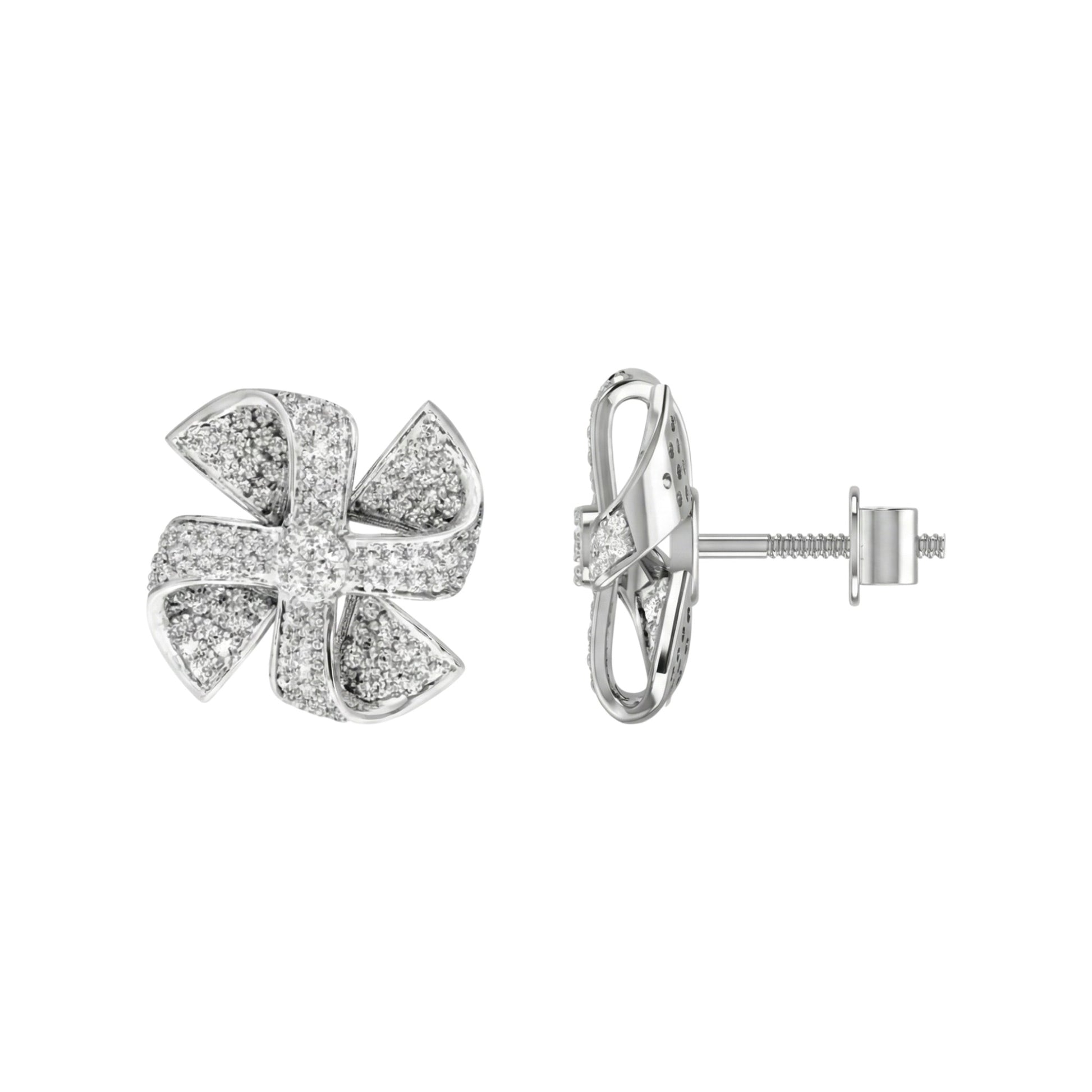 Silver earrings with a bow design on a white background