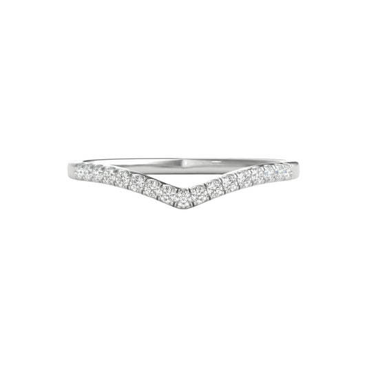 Silver ring with small diamonds on a white background