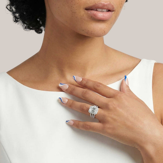 Zoe Radiant Cut Natural Diamond Bride Set in 18KT Gold