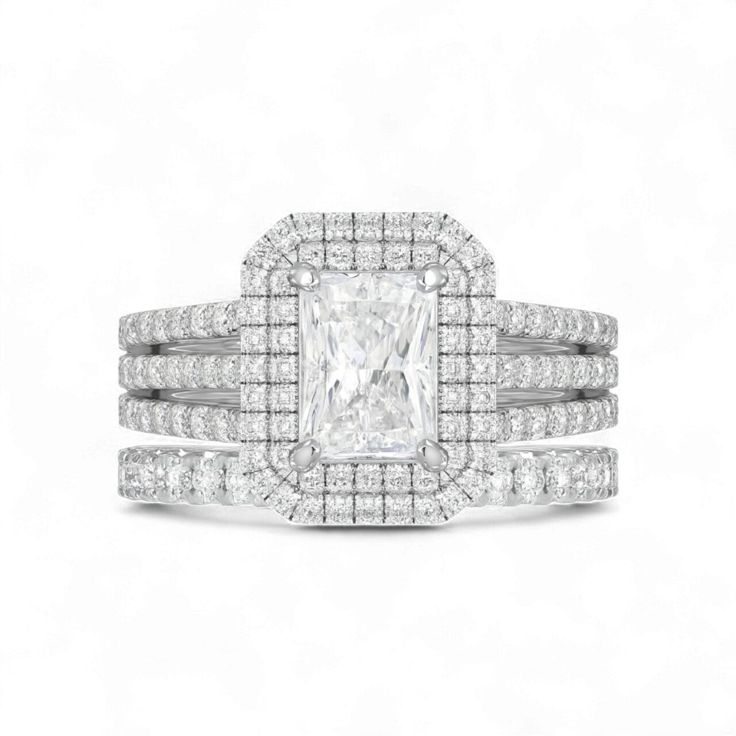 Lovely Radiant Lab Grown Diamond Bride Set in Platinum