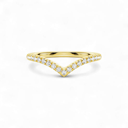 Wishbone Curve CZ Band in 10KT Gold