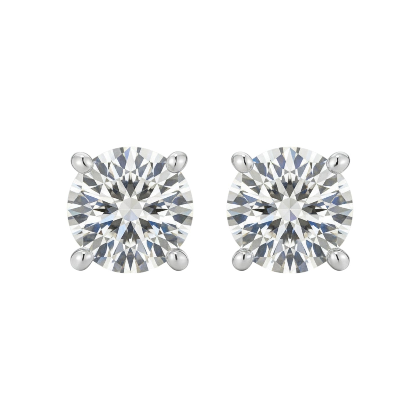 Pair of round diamond stud earrings on a white background