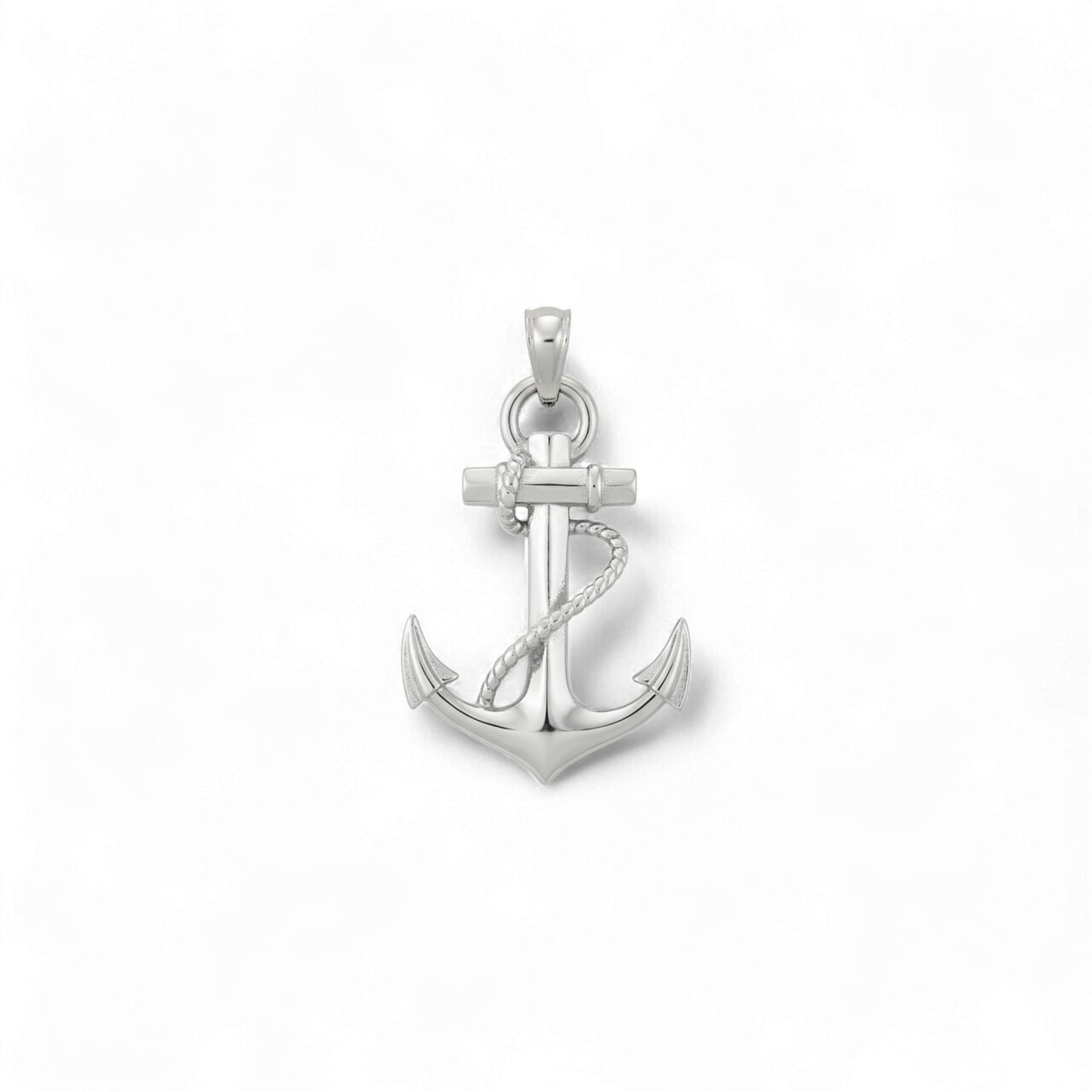 Silver anchor pendant on a white background