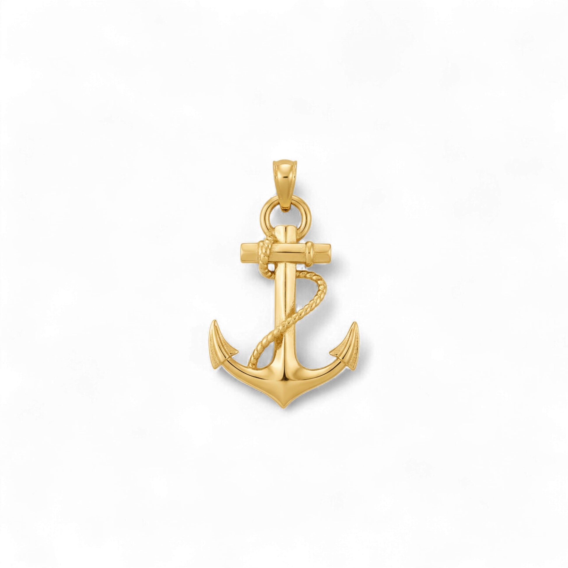 Gold anchor pendant on a white background