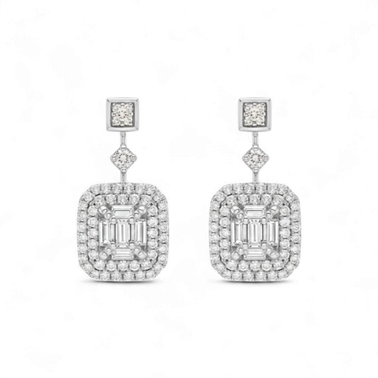 Pair of diamond earrings on a white background