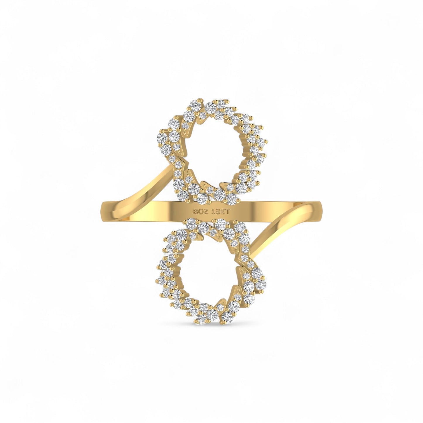 Gold ring with diamond accents on a white background