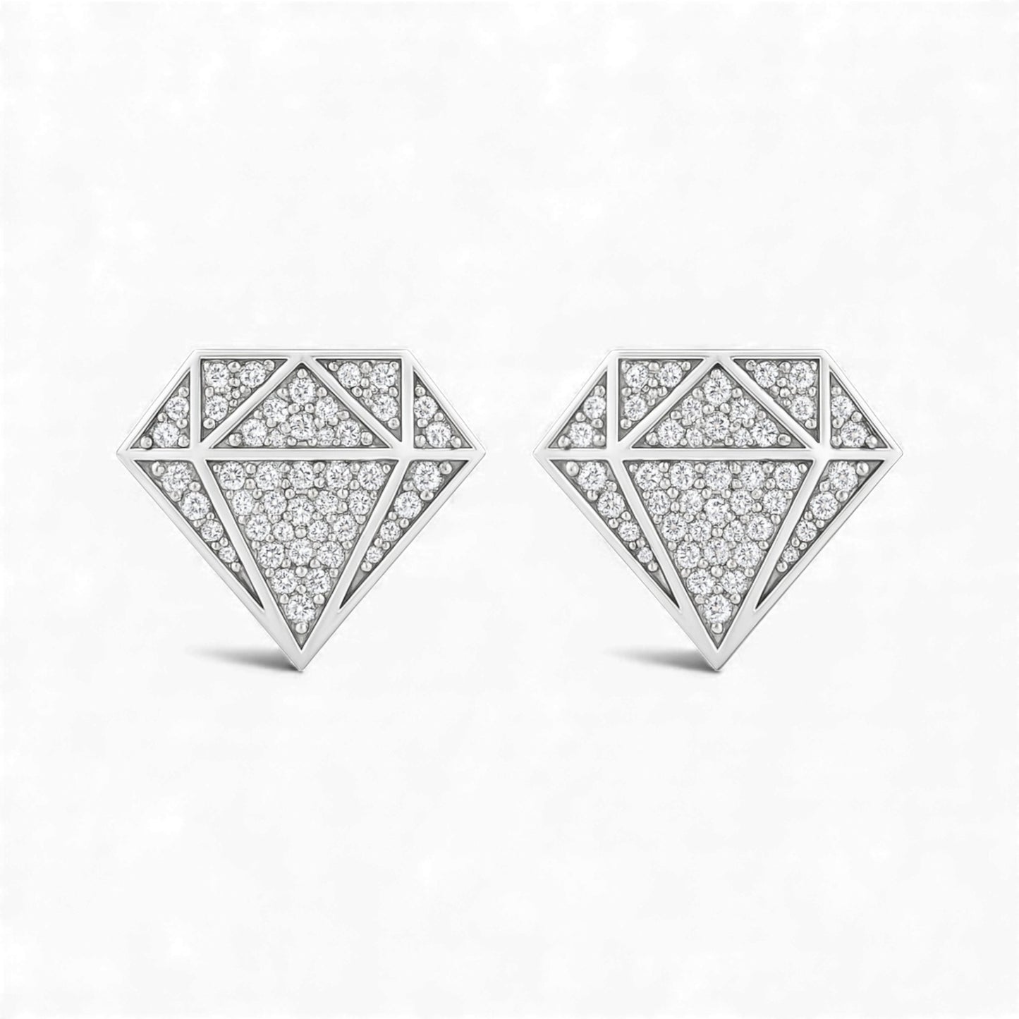 Diamond-shaped earrings with a geometric design on a white background