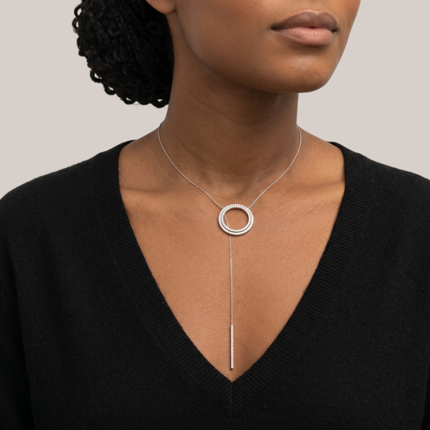 Double Halo Lariat Diamond Necklace in 18KT Gold