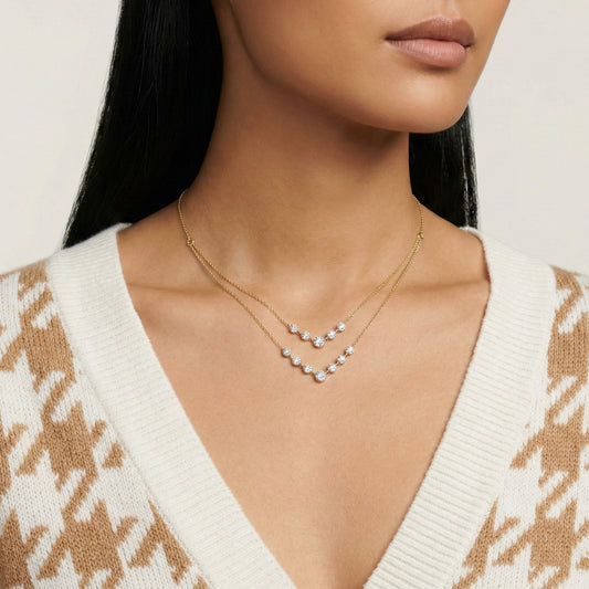 Double Layered Drop Natural Diamond Necklace