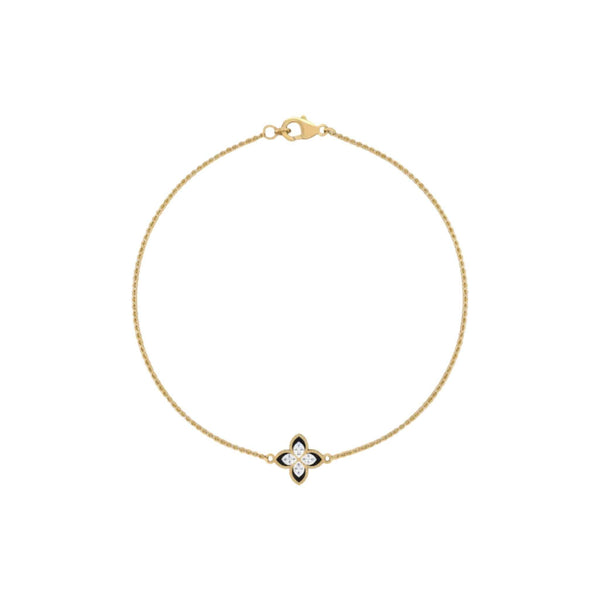 Dual Diamond Clover Bracelet in 18KT gold with natural diamond accents and delicate chain