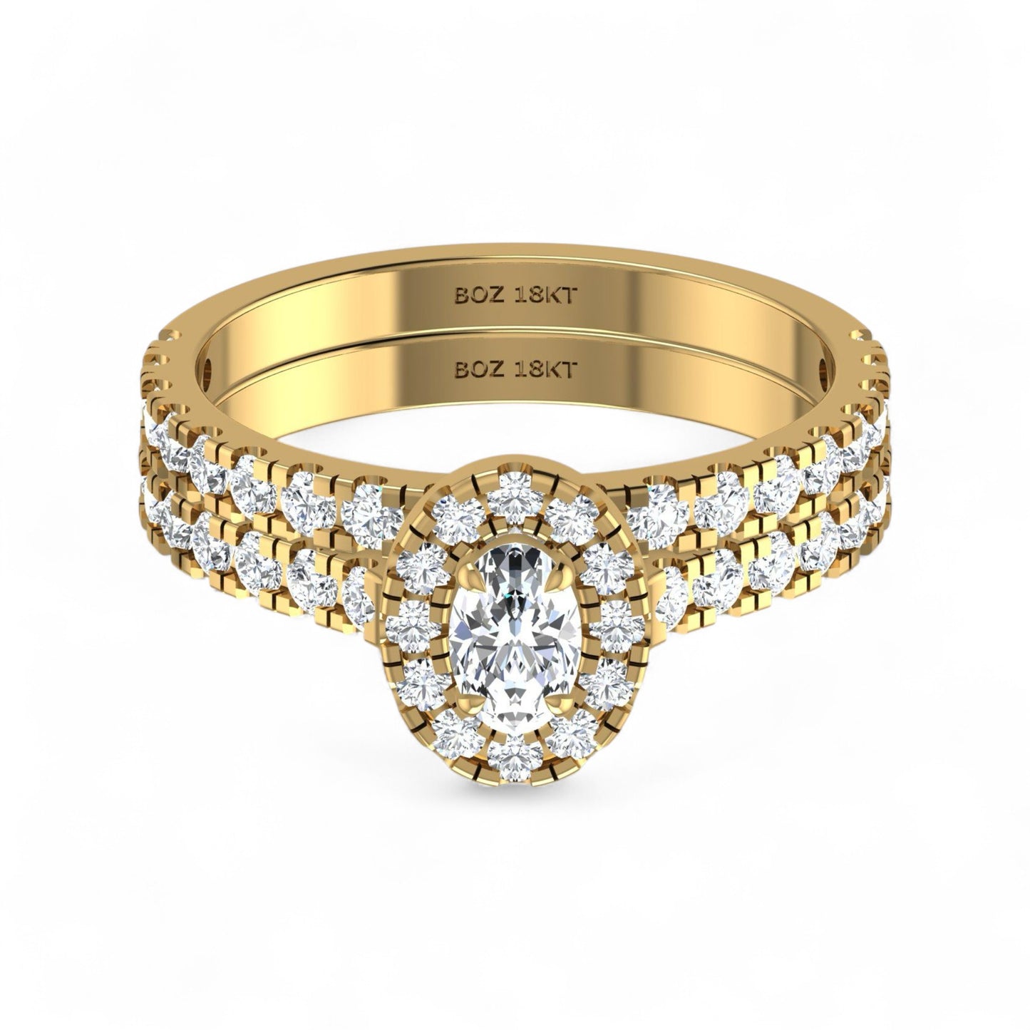 Gold ring with diamonds on a white background