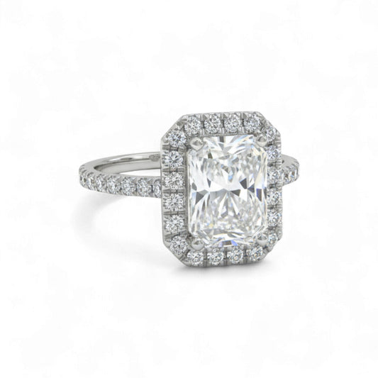 Irene Radiant Moissanite & Diamond Engagement Ring in 18K Gold