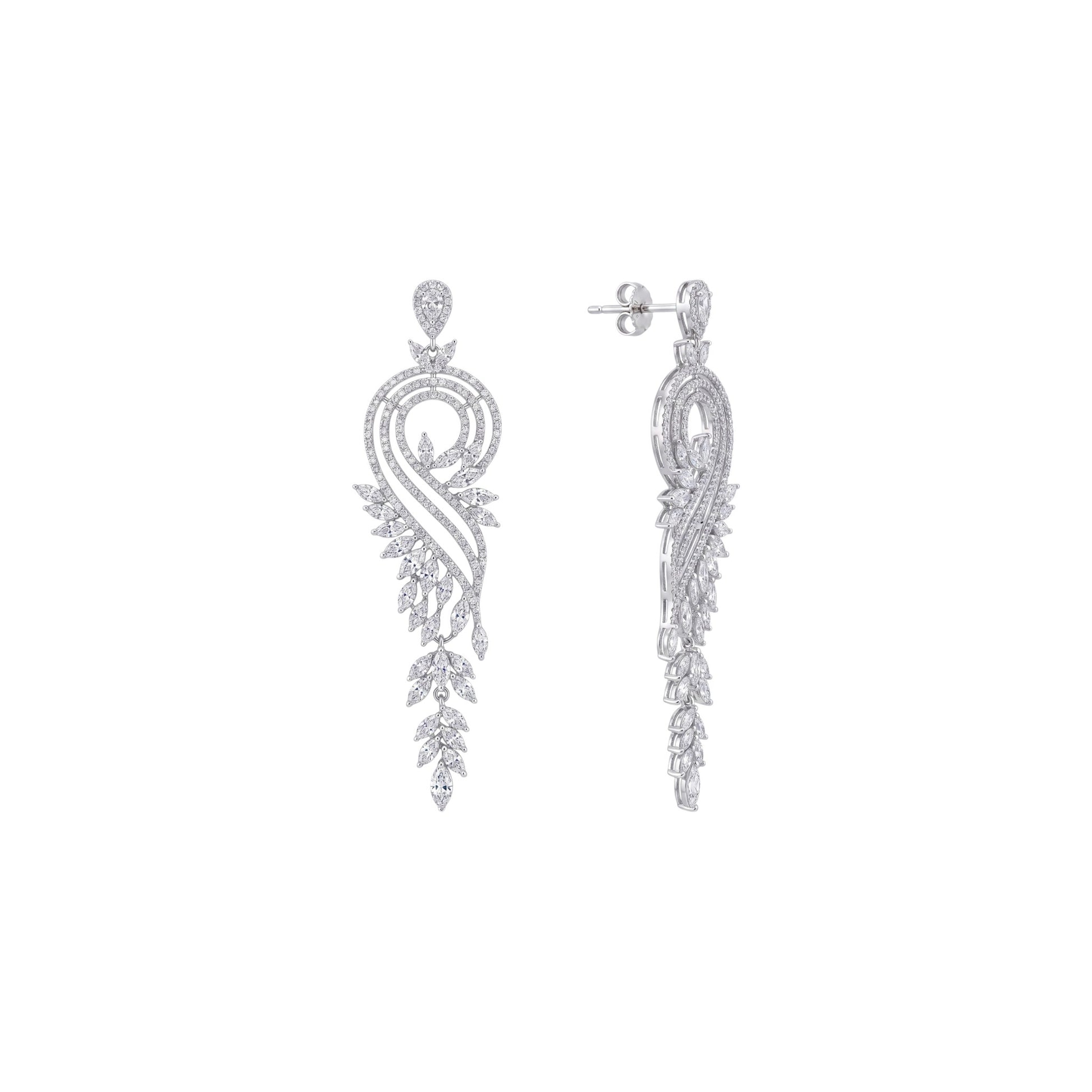 Pair of silver earrings on a white background