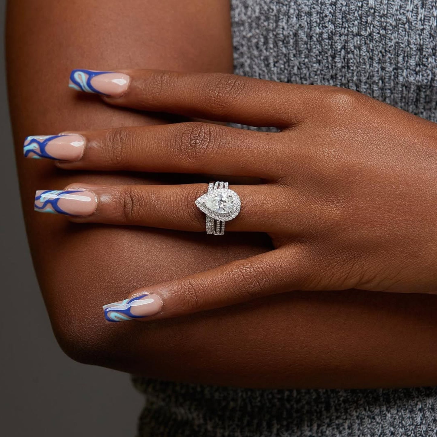 Lovely Pear Cut CZ Bride Set in 925 Sterling Silver