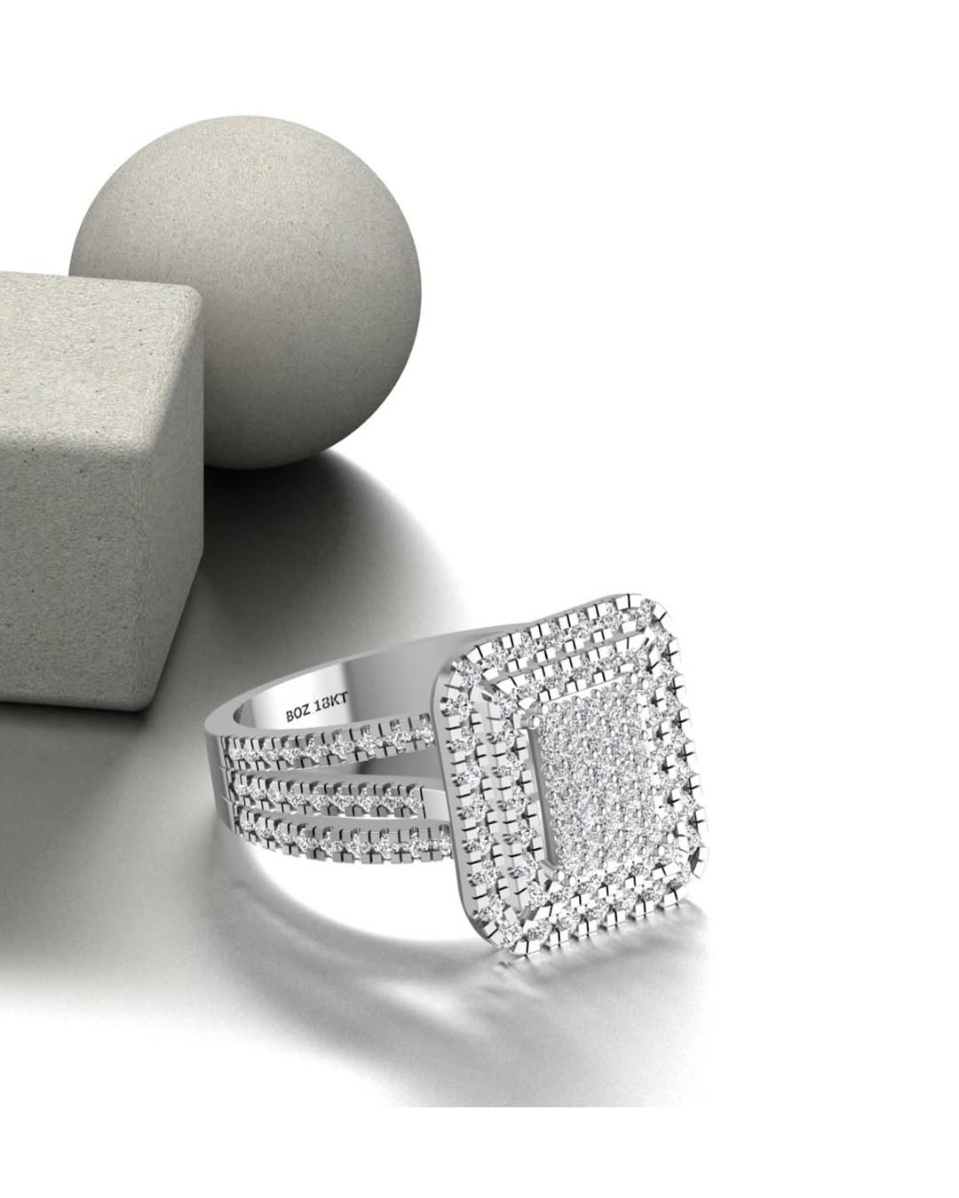 Lovely Radiant Natural Diamond Cluster Engagement Ring in 18K Gold