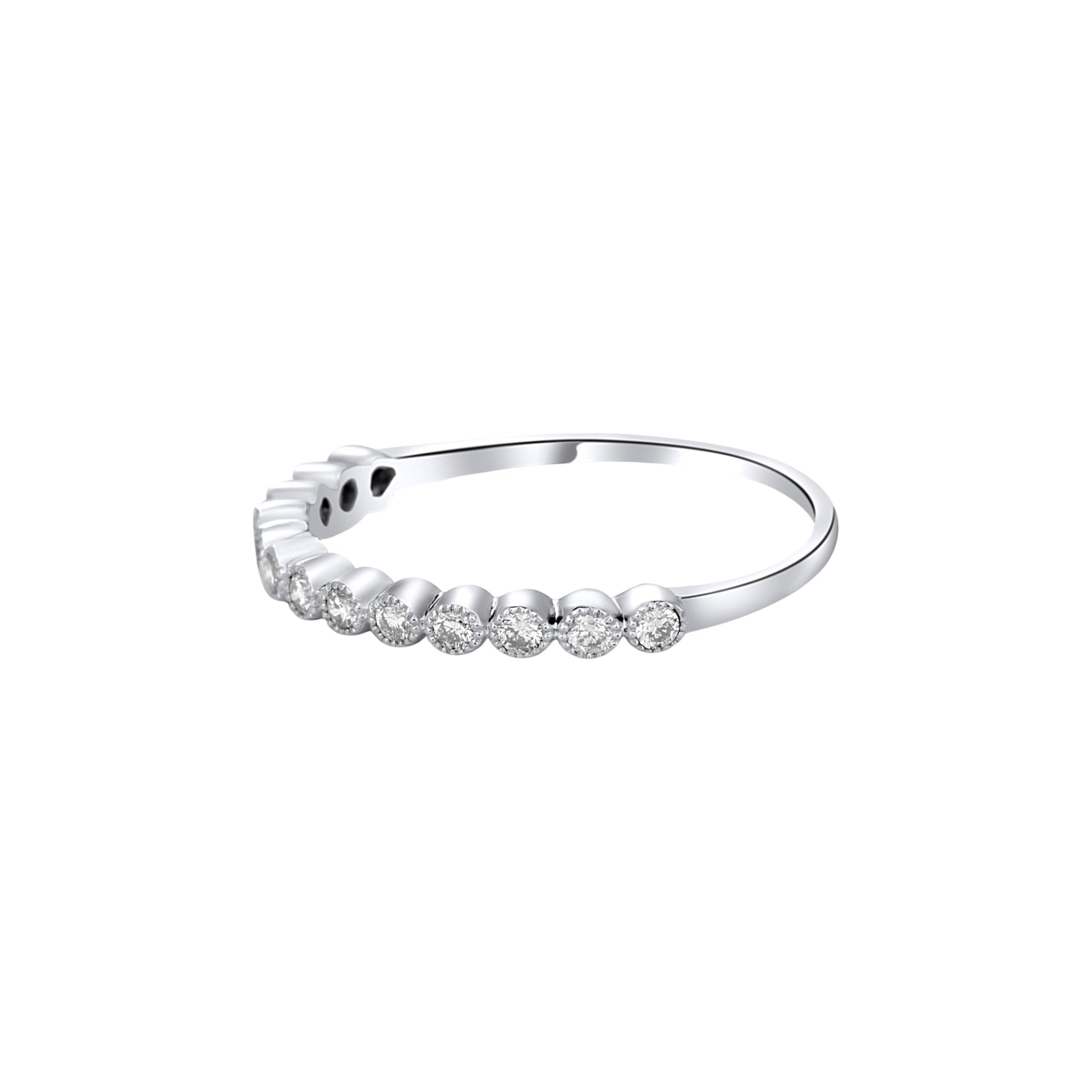 Silver ring with small diamonds on a white background