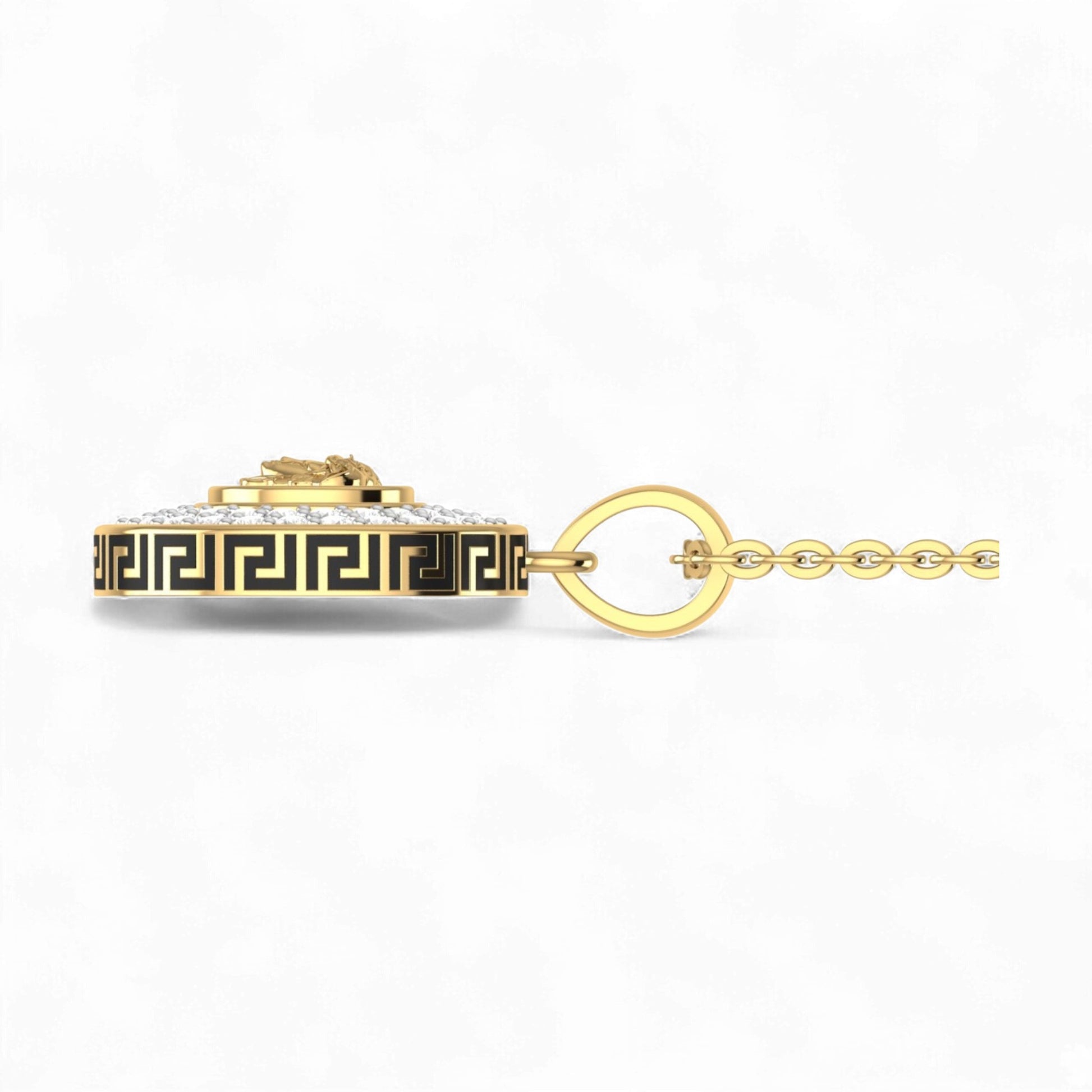 Gold bracelet with a chain on a white background