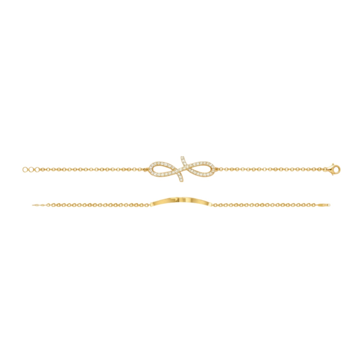Gold chain with a bow-shaped clasp on a white background