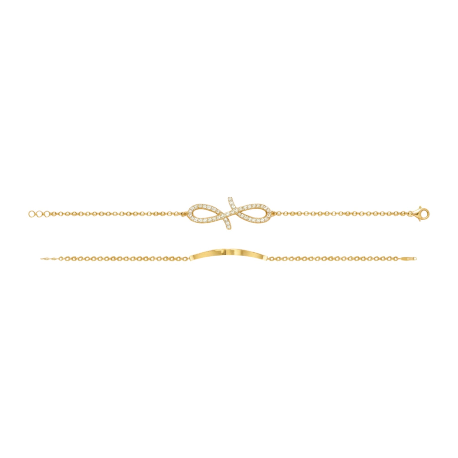 Gold chain with a bow-shaped clasp on a white background