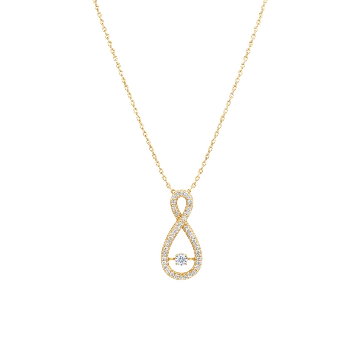 Gold necklace with a diamond pendant on a white background