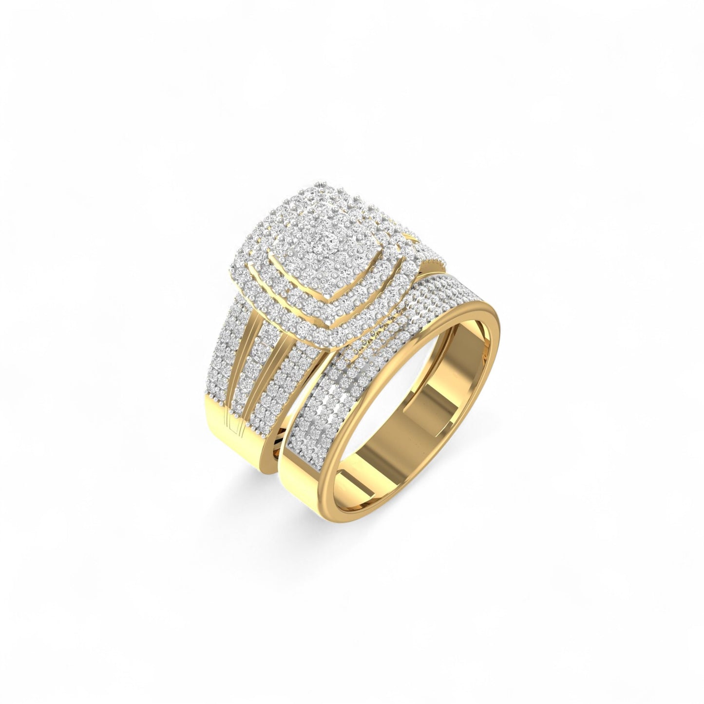 Gold and diamond ring on a white background