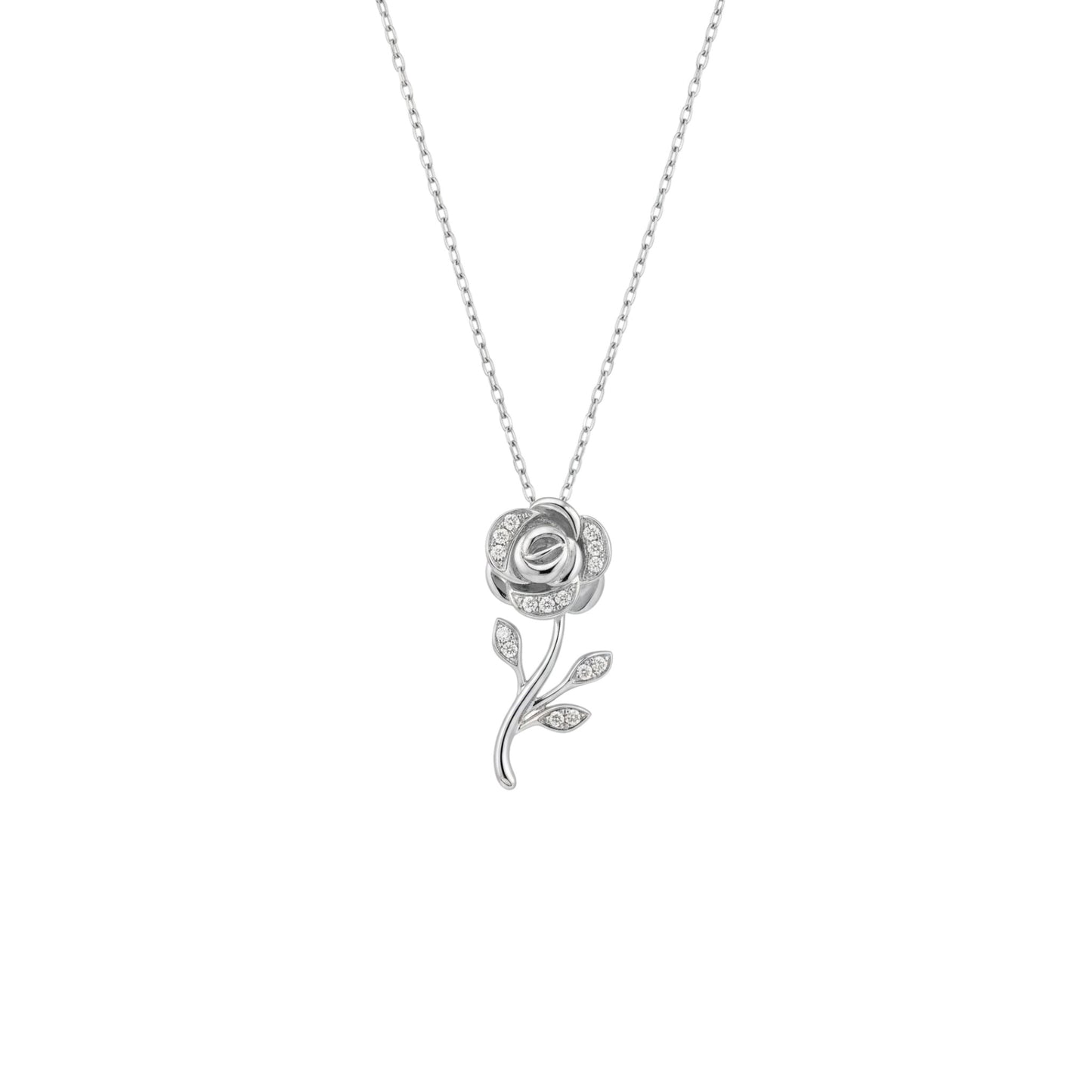 Rose Flower Moissanite Necklace in 925 Sterling Silver