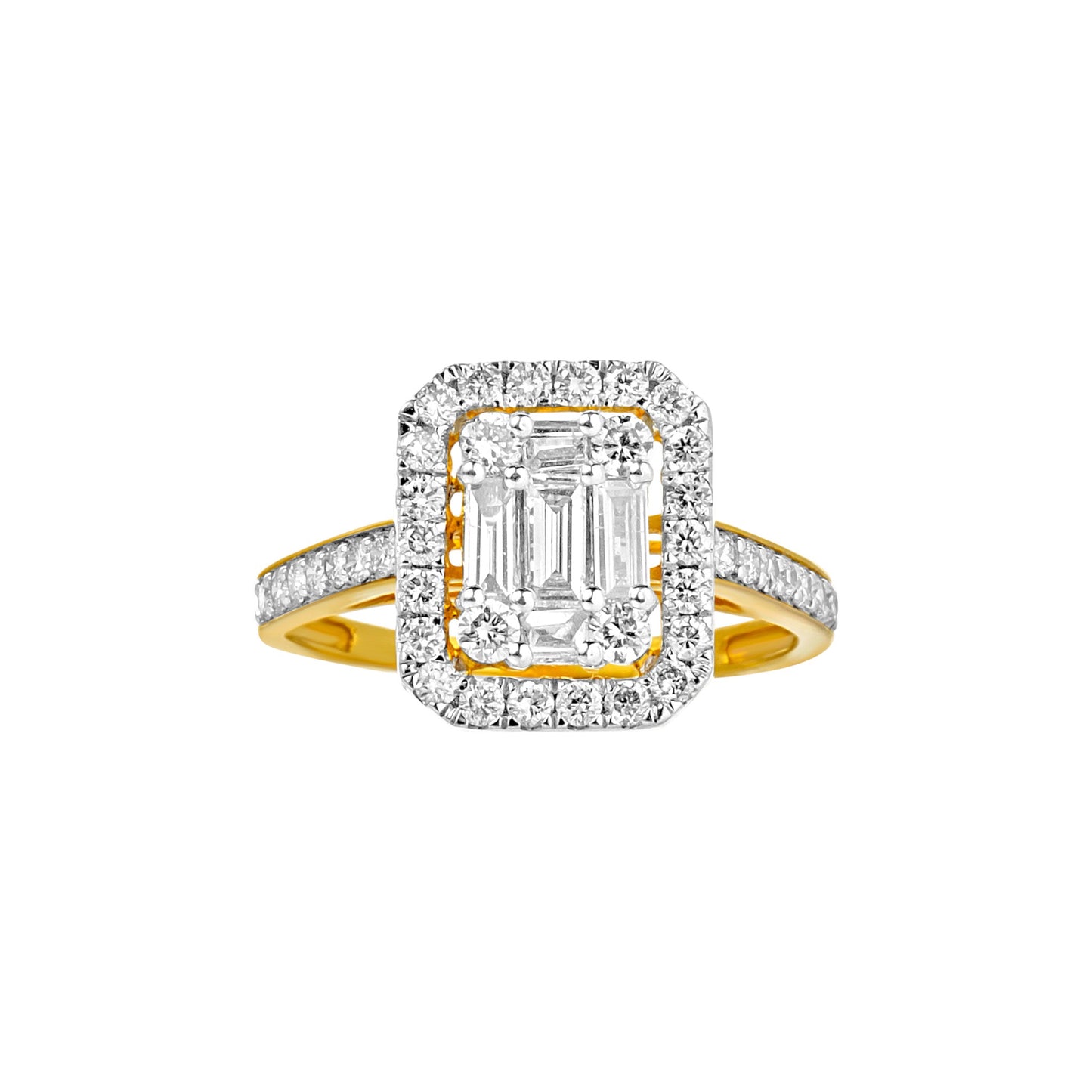 Royal Baguette Cut Diamond Engagement Ring in 18K Gold