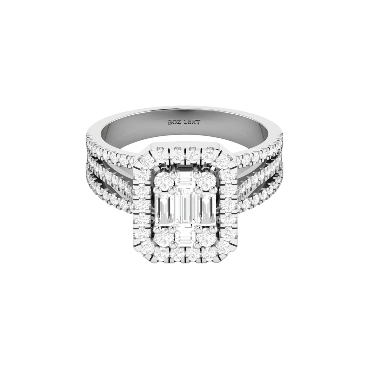 Royal Lovely Emerald Cut Natural Diamond Engagement Ring in 18K Gold