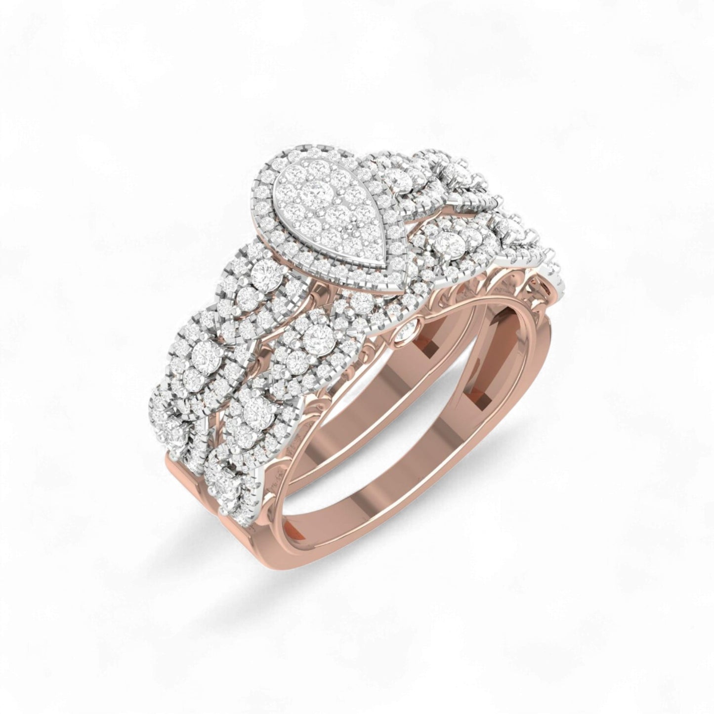 Ruby Pear Cut Diamond Cluster Bride Set in 18KT Gold