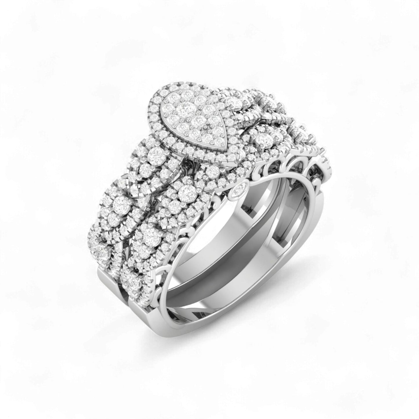 Ruby Pear Cut Diamond Cluster Bride Set in 18KT Gold