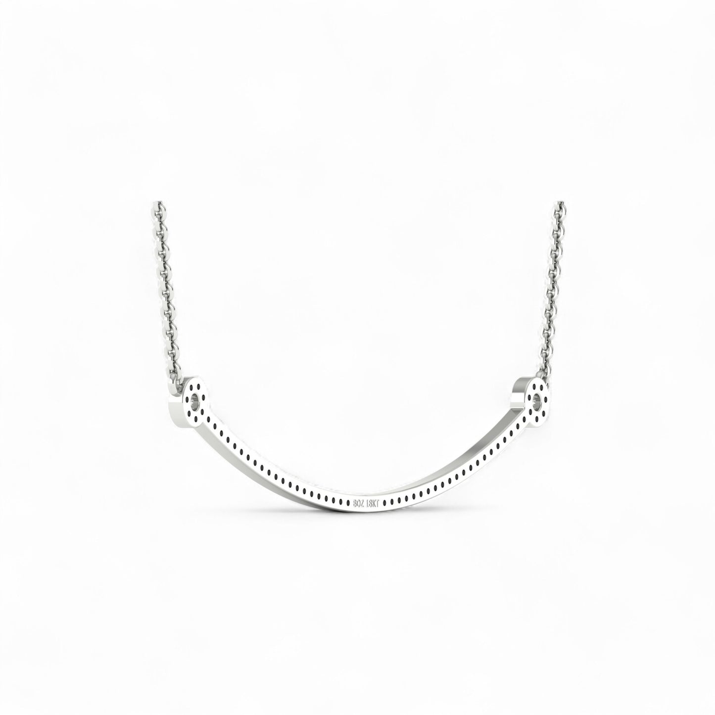 Silver necklace with a U-shaped pendant on a white background