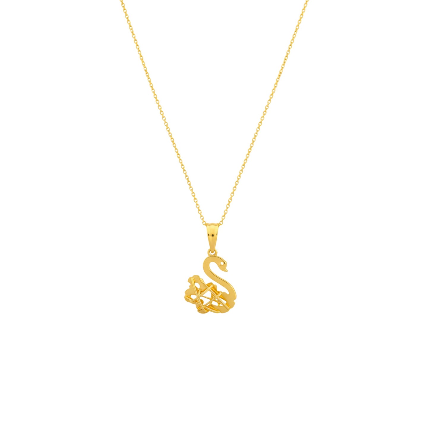 Gold necklace with a unique pendant on a white background
