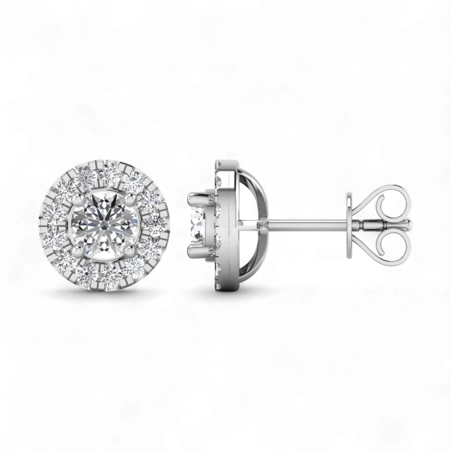 Diamond stud earrings on a white background