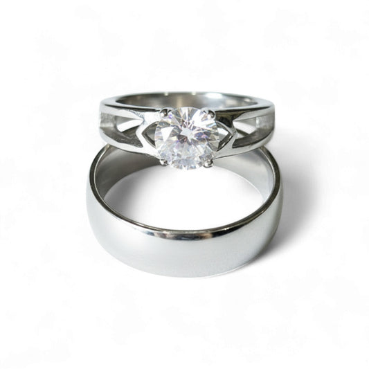 Titanium Round Cut Bride set