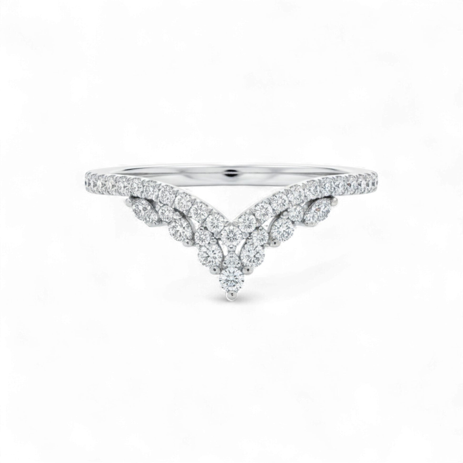 Delicate diamond ring on a white background