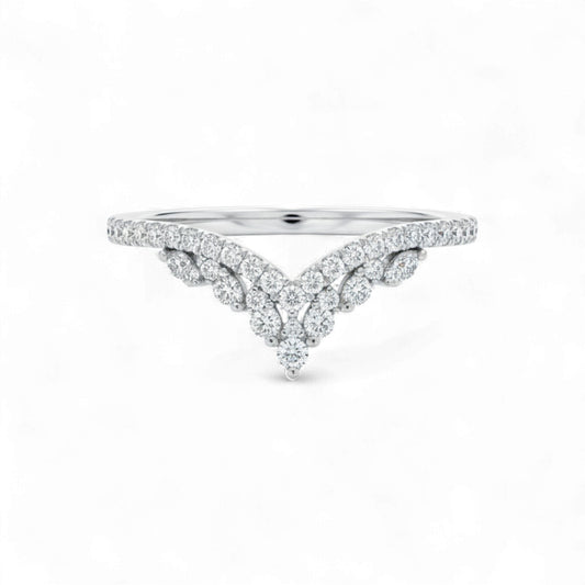 Delicate diamond ring on a white background