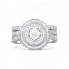 Zack Round Cut Natural Diamond Bride Set featuring a 3.18ct round cut diamond with multiple diamond halos in 18KT gold