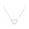 Butterfly-shaped diamond necklace on a gold chain against a white background